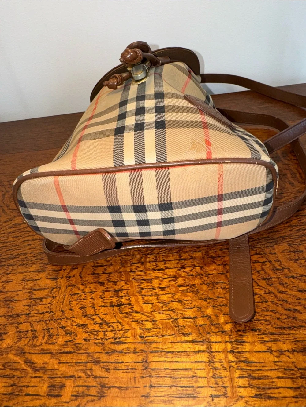 Burberrys Vintage Haymarket Check Drawstring Mini Backpack w/COA